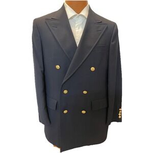 Vintage Palm Beach Blazer Men's 40R Blue Wool Double Breasted Gold Buttons USA